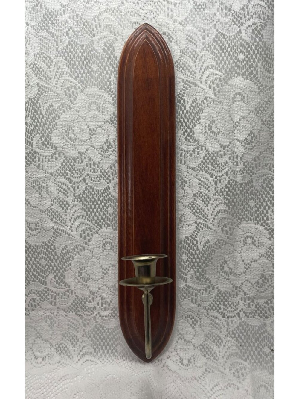 Vintage Home Interiors Wall-Mounted Wooden Candle Holder With Brass Sconce 18''